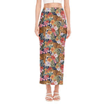 Flower And Tiger Pattern Print Side Slit Maxi Skirt