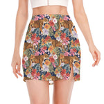 Flower And Tiger Pattern Print Side Slit Mini Skirt