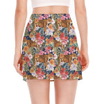 Flower And Tiger Pattern Print Side Slit Mini Skirt