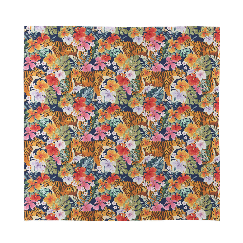 Flower And Tiger Pattern Print Silk Bandana