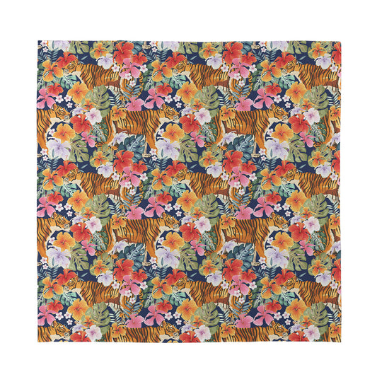 Flower And Tiger Pattern Print Silk Bandana