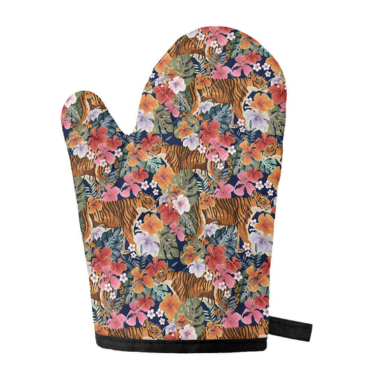 Flower And Tiger Pattern Print Single Oven Mitt