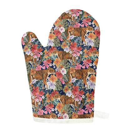 Flower And Tiger Pattern Print Single Oven Mitt