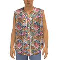 Flower And Tiger Pattern Print Sleeveless Baseball Jersey