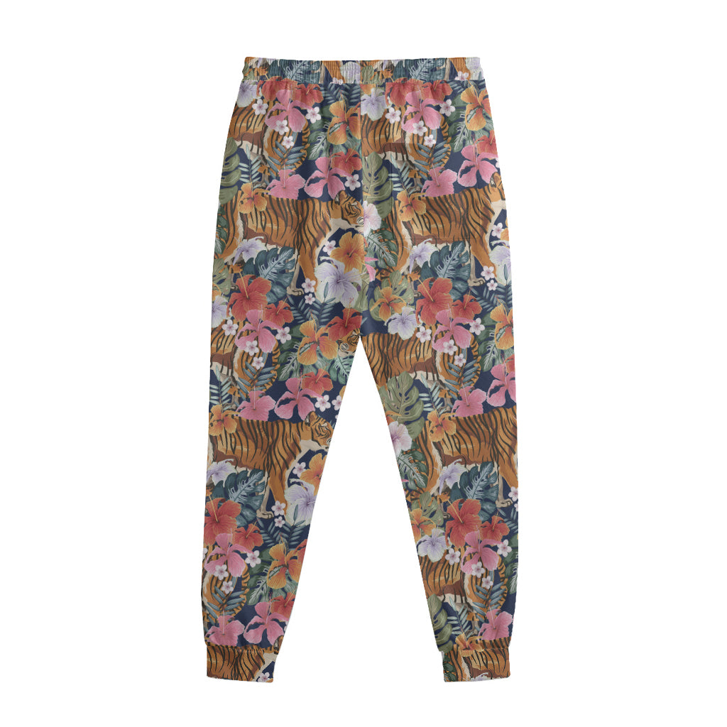 Flower And Tiger Pattern Print Sweatpants