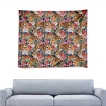 Flower And Tiger Pattern Print Tapestry