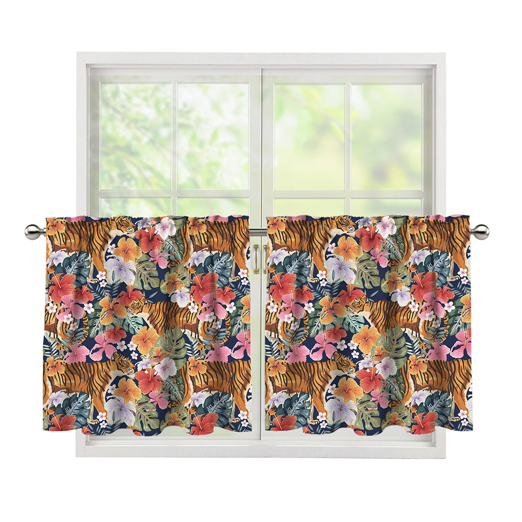 Flower And Tiger Pattern Print Tier Curtains