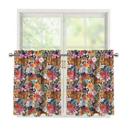 Flower And Tiger Pattern Print Tier Curtains
