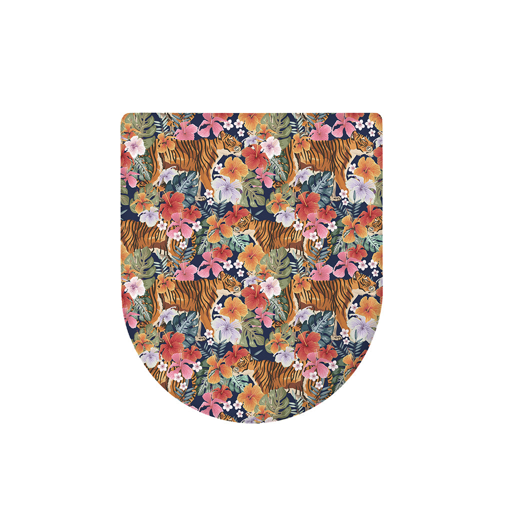 Flower And Tiger Pattern Print Toilet Lid Cover