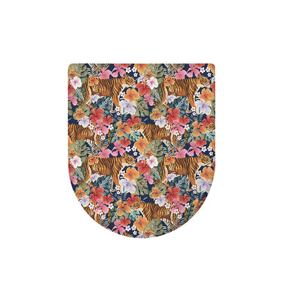 Flower And Tiger Pattern Print Toilet Lid Cover