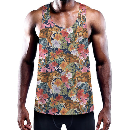 Flower And Tiger Pattern Print Training Tank Top