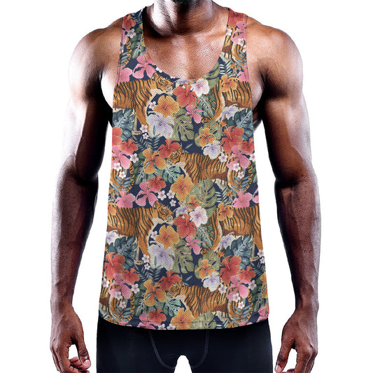 Flower And Tiger Pattern Print Training Tank Top