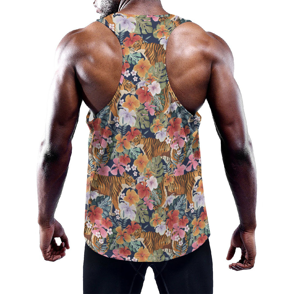 Flower And Tiger Pattern Print Training Tank Top