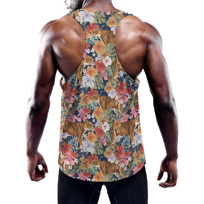 Flower And Tiger Pattern Print Training Tank Top