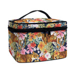 Flower And Tiger Pattern Print Travel Makeup Bag