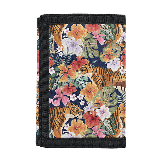 Flower And Tiger Pattern Print Trifold Wallet