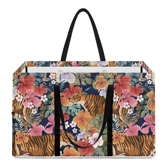 Flower And Tiger Pattern Print Utility Tote Bag