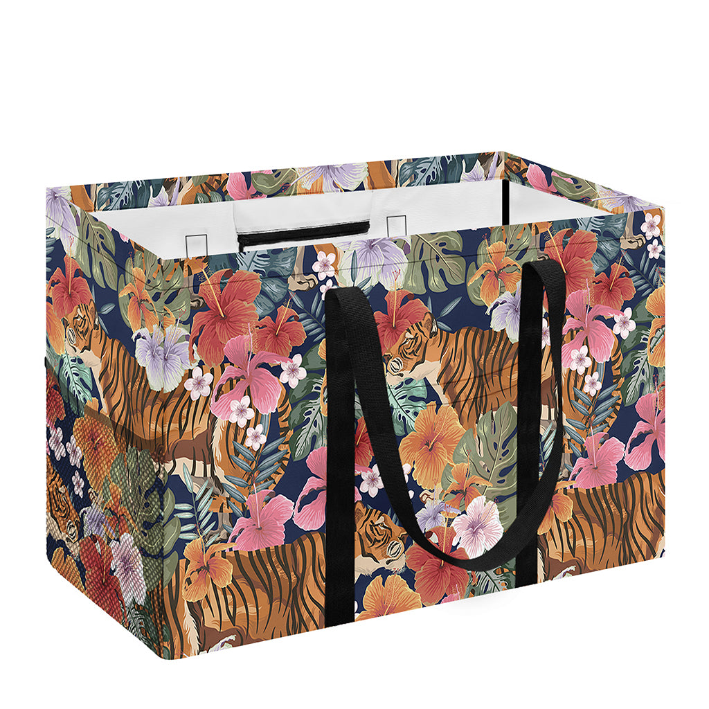 Flower And Tiger Pattern Print Utility Tote Bag