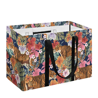 Flower And Tiger Pattern Print Utility Tote Bag