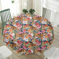 Flower And Tiger Pattern Print Waterproof Round Tablecloth