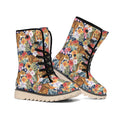 Flower And Tiger Pattern Print Winter Boots