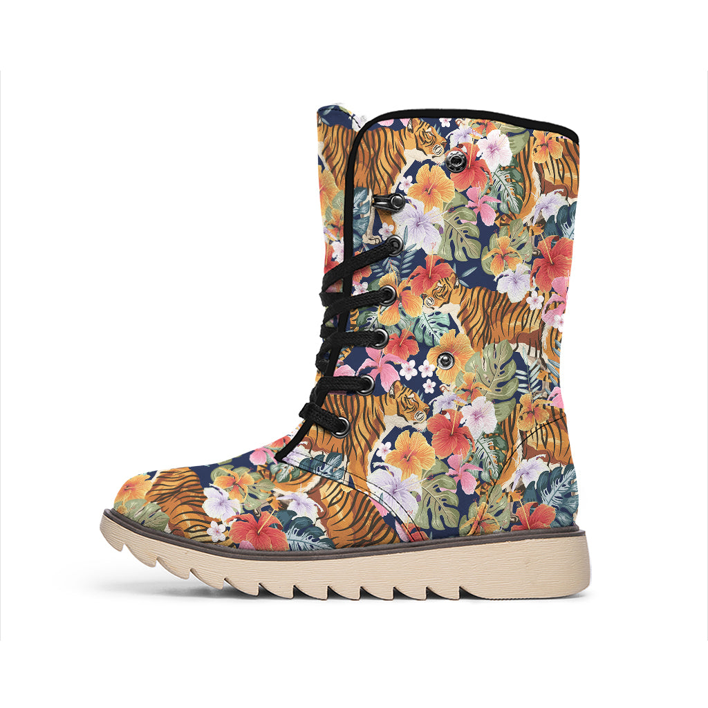 Flower And Tiger Pattern Print Winter Boots