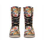 Flower And Tiger Pattern Print Winter Boots