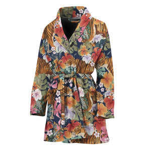 Flower And Tiger Pattern Print Women's Bathrobe