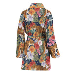 Flower And Tiger Pattern Print Women's Bathrobe