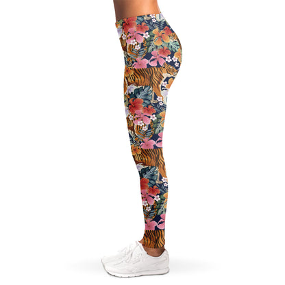 Flower And Tiger Pattern Print Women's Leggings