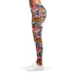 Flower And Tiger Pattern Print Women's Leggings