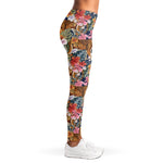 Flower And Tiger Pattern Print Women's Leggings