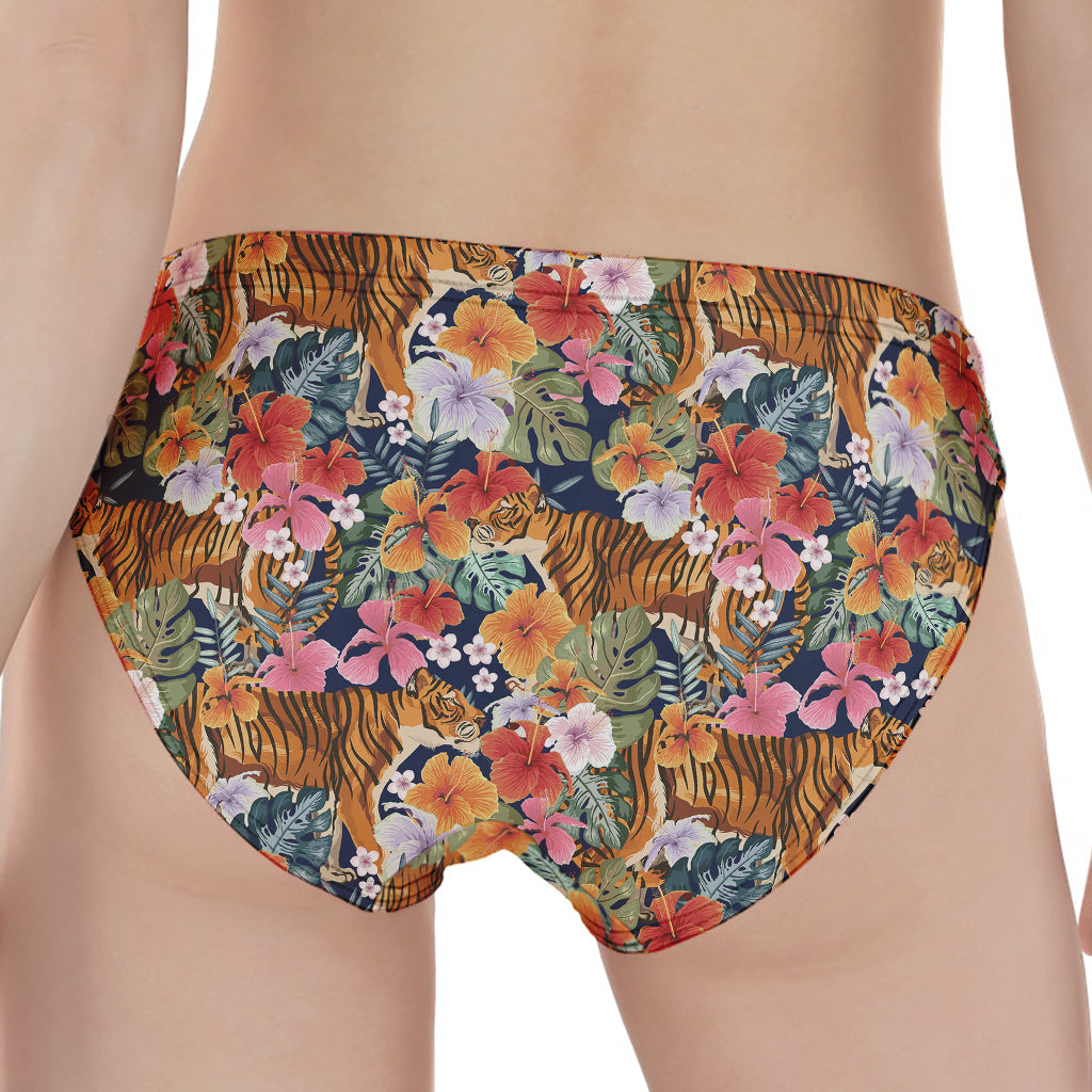 Flower And Tiger Pattern Print Women's Panties