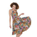 Flower And Tiger Pattern Print Sleeveless Knee Length Dress