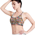 Flower And Tiger Pattern Print Women's Sports Bra
