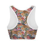 Flower And Tiger Pattern Print Women's Sports Bra