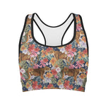 Flower And Tiger Pattern Print Women's Sports Bra