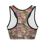 Flower And Tiger Pattern Print Women's Sports Bra