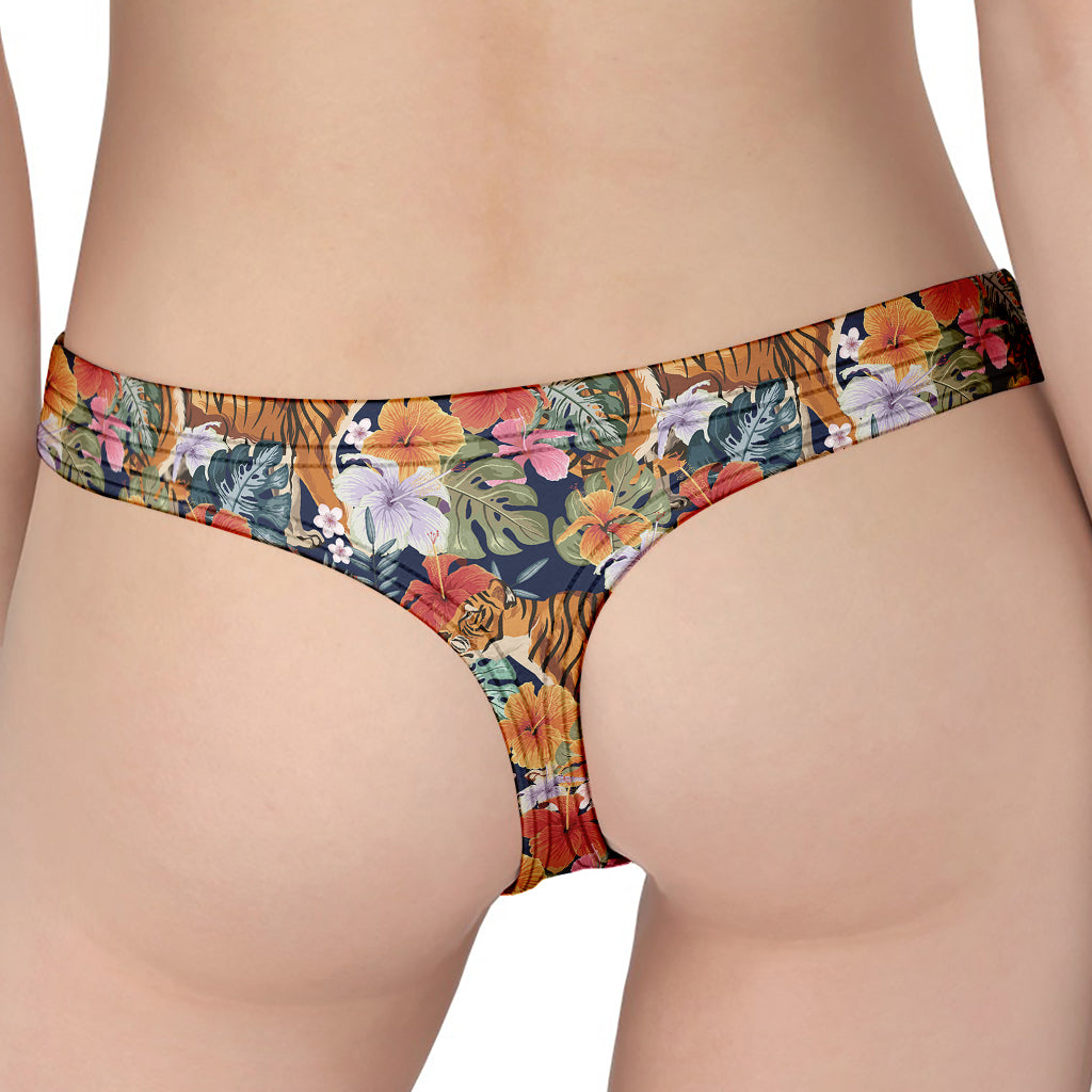 Flower And Tiger Pattern Print Women's Thong