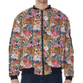 Flower And Tiger Pattern Print Zip Sleeve Bomber Jacket
