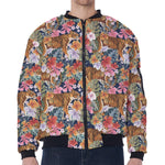 Flower And Tiger Pattern Print Zip Sleeve Bomber Jacket