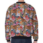 Flower And Tiger Pattern Print Zip Sleeve Bomber Jacket