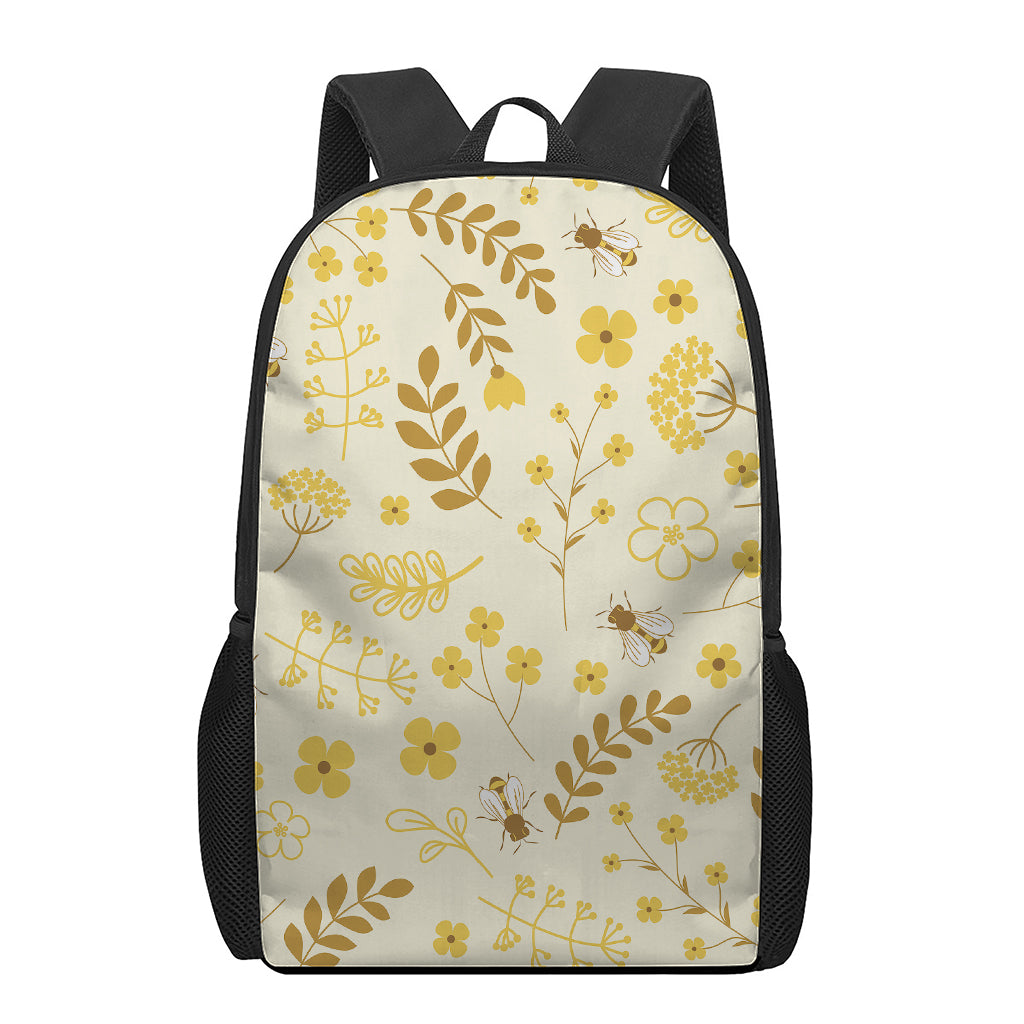 Flower Bee Pattern Print 17 Inch Backpack