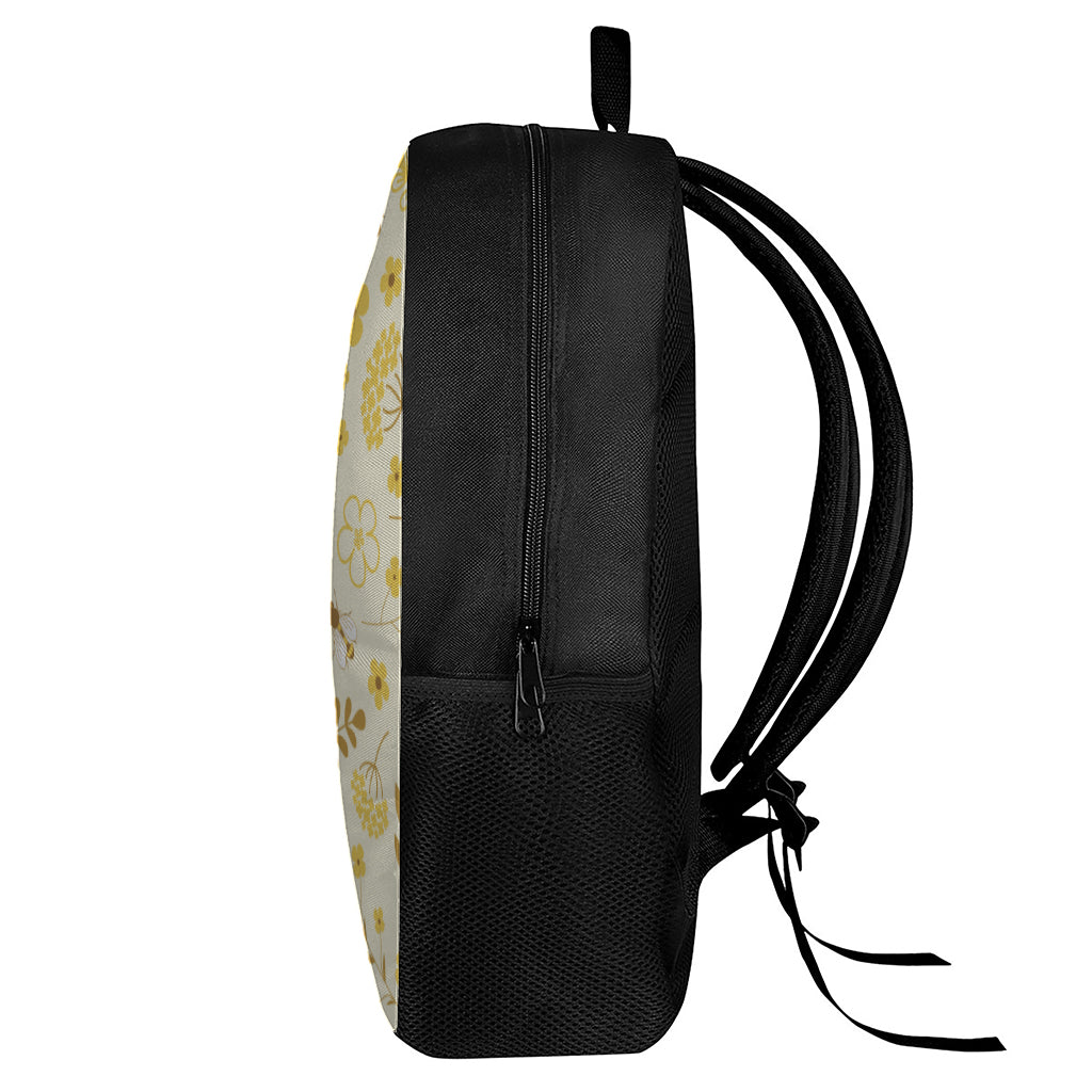 Flower Bee Pattern Print 17 Inch Backpack