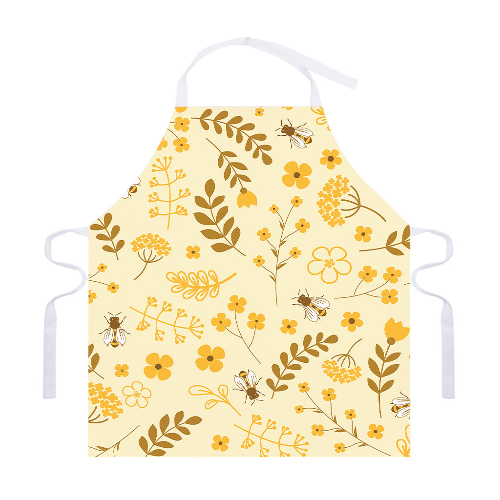 Flower Bee Pattern Print Adjustable Apron