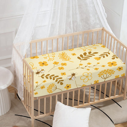 Flower Bee Pattern Print Baby Crib Sheet