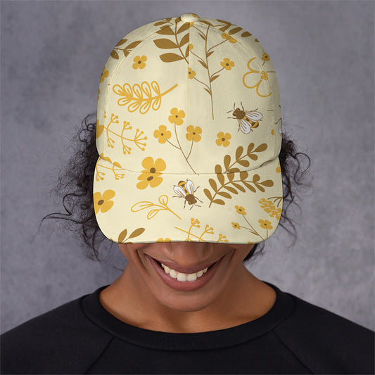 Flower Bee Pattern Print Baseball Cap