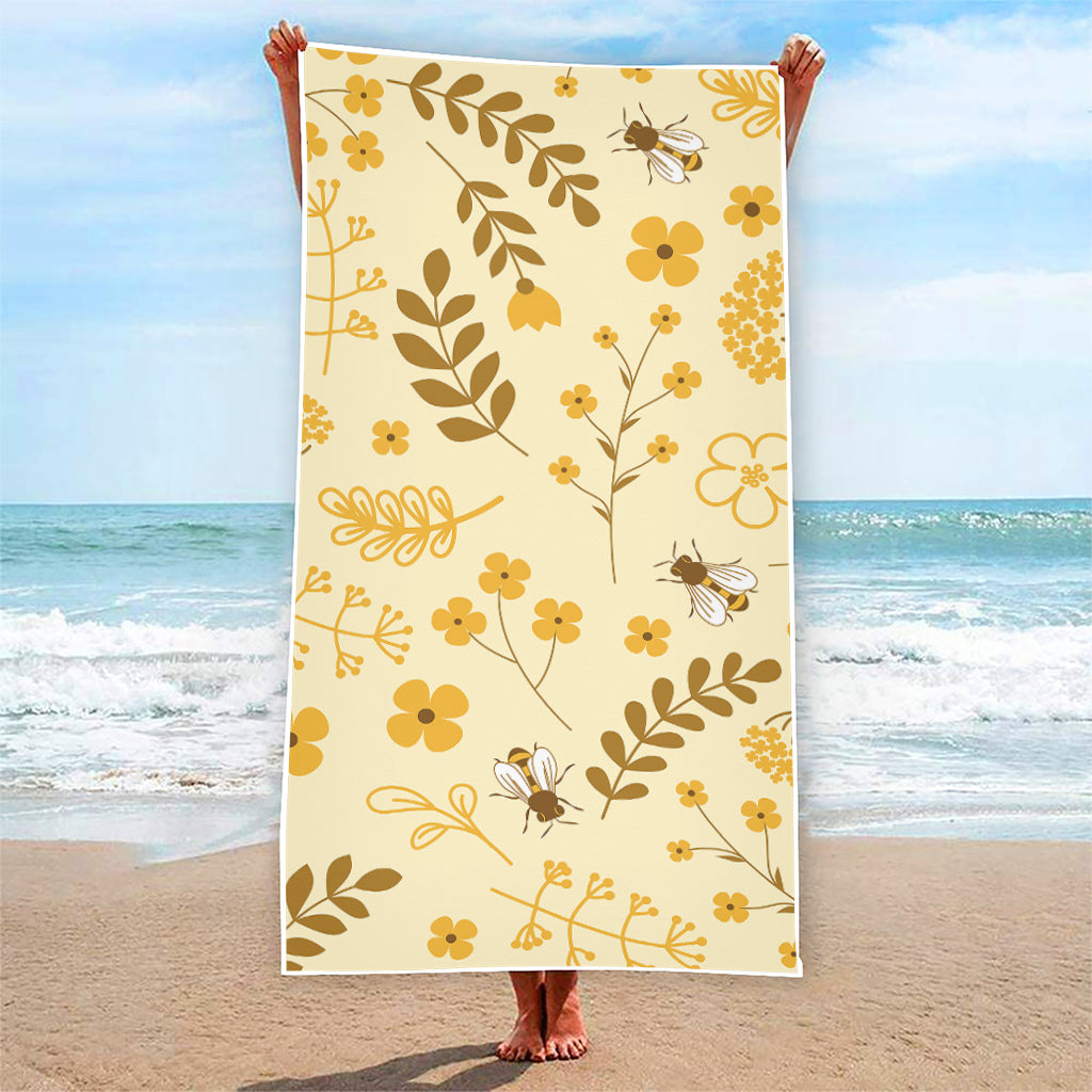 Flower Bee Pattern Print Beach Towel