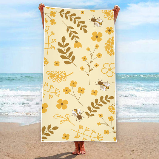Flower Bee Pattern Print Beach Towel