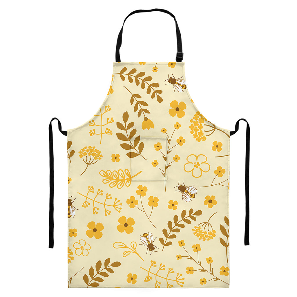 Flower Bee Pattern Print Bib Apron With Pocket